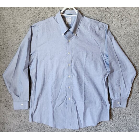 Brooks Brothers Blue Regent Fit Non Iron Long Sleeve Button Shirt Size 17 Cotton - Picture 1 of 13
